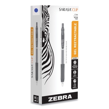 Zebra 0.7 mm Medium Sarasa Retractable Clip Gel Pen - Blue Ink, Clear/Blue Barrel (1-Dozen)