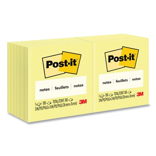 Office Jansan | Post-it Notes 654 3 in. x 3 in. Original Pads - Canary Yellow (12/Pack) image number 0