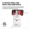 Office Electronics & Batteries | GoGreen Power GG-13000USB2 3 Outlet 2 USB Wall Tap, 735 J, White image number 2