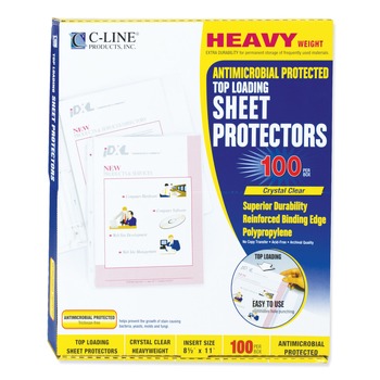 C-Line 3-Hole Punched 8.5 in. x 11 in. Insert Heavy-Duty Polypropylene Sheet Protectors with Antimicrobial Protection - Clear (100/Box)