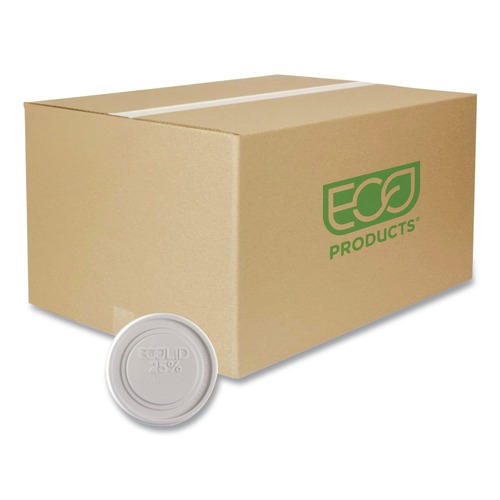Food Trays, Containers, and Lids | Eco-Products EP-BRSCLID-L Evolution World EcoLid 25 Percent Recycled Food Container Lid Fits 12 to 32 oz Containers - White (500/Carton) image number 0