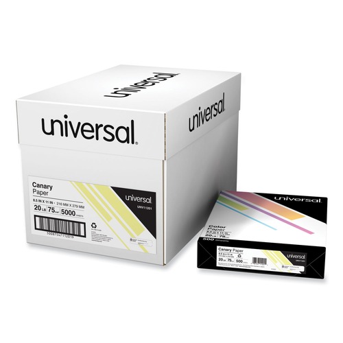 Mothers Day Sale! Save an Extra 10% off your order | Universal UNV11201 8.5 in. x 11 in. 20-lb. Deluxe Colored Paper - Canary (500/Ream) image number 0