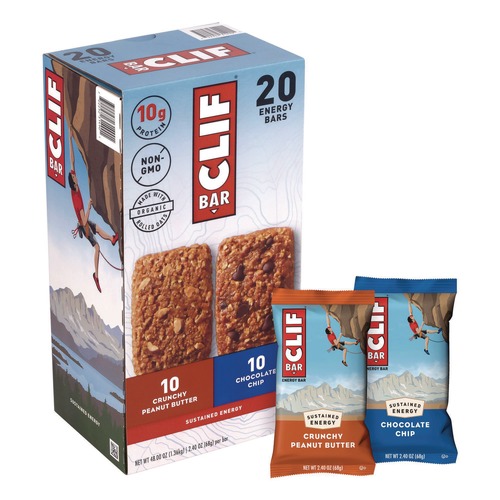Snacks | CLIF Bar 33100 2.4 oz Energy Bar Variety Pack - Chocolate Chip/Crunchy Peanut Butter (24/Carton) image number 0