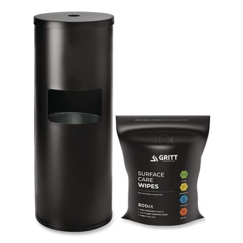 Gritt Commercial GRI509BLKRW 13.1 in. x 13.1 in. x 36 in. Dispenser and Wipes Starter Kit - Black (1-Kit)