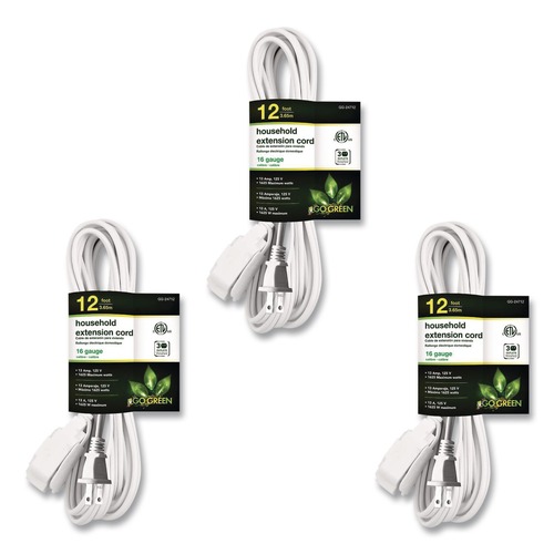 Office Electronics & Batteries | GoGreen Power GG-24712-3 12 ft. 13 Amps Household Extension Cord - White (3/Pack) image number 0