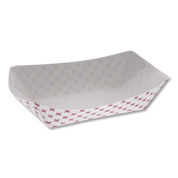Pactiv Corp. D3T 7.75 in. x 5.1 in. x 2.1 in. 3 lbs. Paperboard Food Tray - Red/White (500/Carton)