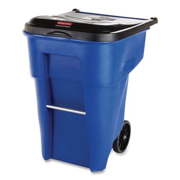 Rubbermaid Commercial Brute 50 Gallon Square Plastic Rollout Container - Blue