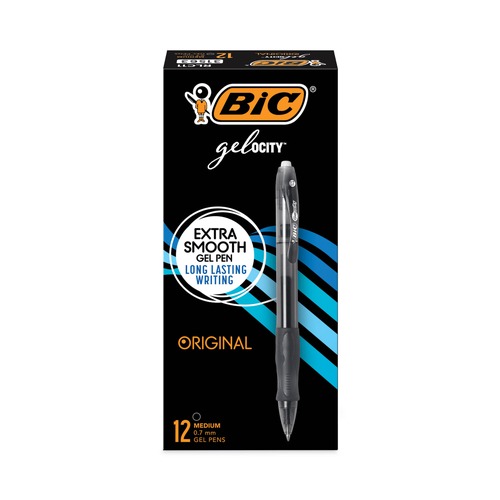 Office Jansan | BIC RLC11 BLK Gel-ocity 0.7 mm Medium Gel Pen - Black Ink/Translucent Black Barrel (1-Dozen) image number 0