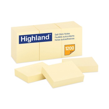 Highland 6539 1.38 in. x 1.88 in. Self-Stick Notes - Yellow (12 Pads/Pack)