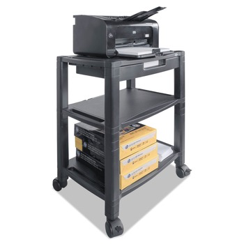 Kantek 20 in. x 13.25 in. x 24.5 in. 60 lbs. Capacity 1 Drawer 3 Shelves Plastic Height-Adjustable Deskside Printer Cart - Black