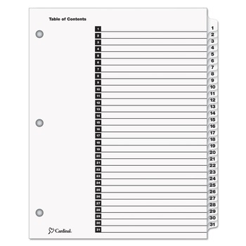 Cardinal 31 Tab 1 - 31 Letter Traditional Onestep Index System - White (31/Set)