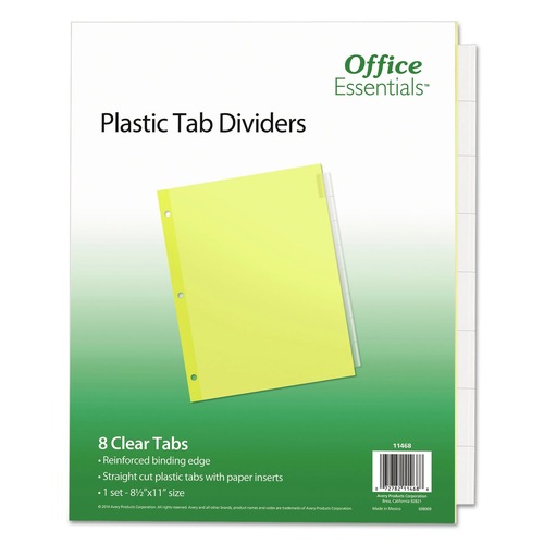 Office Jansan | Office Essentials 11468 11 in. x 8.5 in. 8-Tab Plastic Insertable Dividers - Clear Tabs (1-Set) image number 0