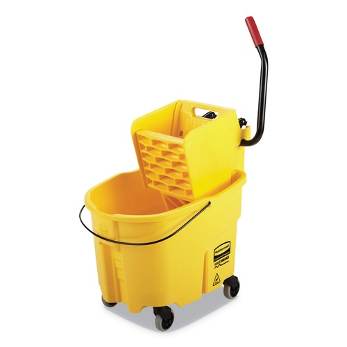 Mop Buckets | Rubbermaid Commercial FG758088YEL WaveBrake 2.0 35 Quart Plastic Side-Press Bucket/Wringer Combo - Yellow image number 0