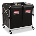 Office Jansan | Rubbermaid Commercial 1881781 Two-Compartment 24.10 in. x 35.70 in. x 34 in. Collapsible X-Cart - Black/Silver image number 1