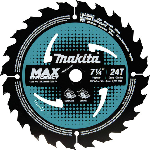 Circular Saw Blades | Makita B-61656 7-1/4 in. 24T Carbide-Tipped Max Efficiency Framing Circular Saw Blade image number 0
