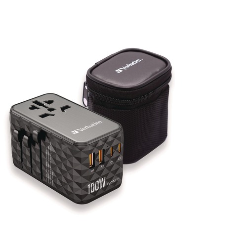 Office Electronics & Batteries | Verbatim 32121 UTA-06 Gan III 2-USB-A/2-USB-C/Quick Charge 4plus Universal Travel Adapter image number 0