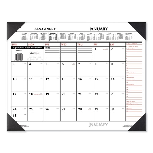 Calendars & Planners | AT-A-GLANCE SK1170-00 12-Month (Jan to Dec): 2025 22 in. x 17 in. Two-Color Monthly Desk Pad Calendar - White Sheets, Black Corners image number 0