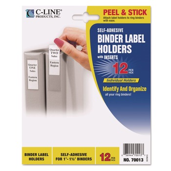 C-Line 1 in. x 2.81 in. Top Load Self-Adhesive Ring Binder Label Holders - Clear (12/Pack)
