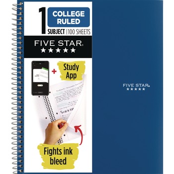 Five Star 11 in. x 9.13 in. Sheets Medium/College Rule 1-Subject Wirebound Notebook - Blue Cover