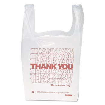 Inteplast Group 11-1/2 in. x 21 in. Polyethylene Thank You Handled T-Shirt Bags - White (900/Carton)