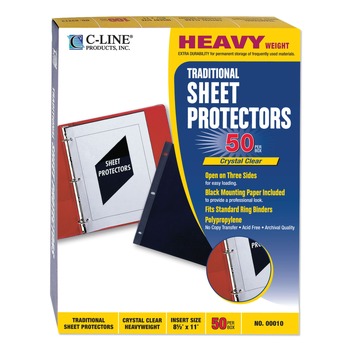 C-Line 3-Hole Punched Side/Side/Top Load 11 in. x 8-1/2 in. Insert Heavy-Duty Traditional Sheet Protectors - Clear Front (50/Box)