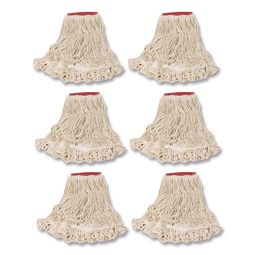 Mops | Rubbermaid Commercial FGD25306WH00 Super Stitch Blend 24 oz. Cotton/Synthetic Wet Mop Head - White/Red (6/Carton) image number 0