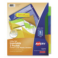 Office Jansan | Avery 11273 11.13 x 9.25 Insertable Big Tab Plastic Three-Pocket Corner Lock Dividers - Assorted (5-Pieces/Set) image number 0