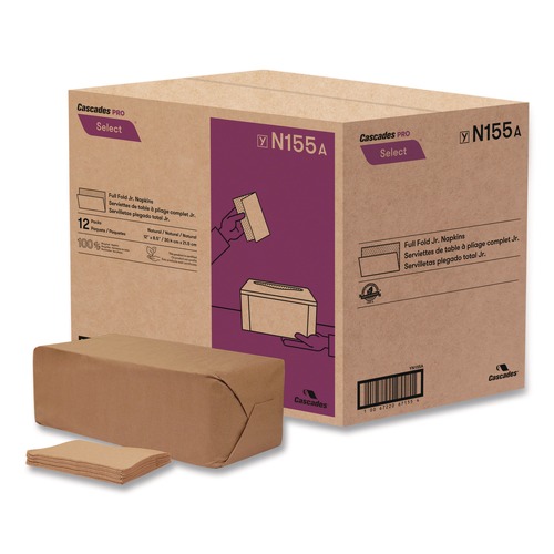 Cutlery | Cascades PRO N155 12 in. x 8.5 in. 1-Ply Select Full Fold II Napkins - White (12 Packs/Carton) image number 0