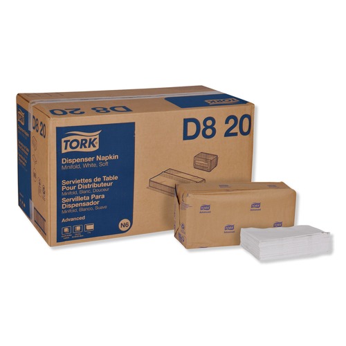 Paper Towels and Napkins | Tork D820 1-Ply 13 in. x 12 in. Advanced Soft Minifold Dispenser Napkins White (6000/Carton) image number 0