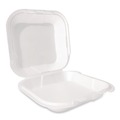 Food Service | Plastifar 12095 9 in. x 9 in. x 3 in. Secure Two Tab Latch Poly Bag Foam Hinged Lid Container - White (200/Carton) image number 0
