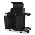 Cleaning Carts | Rubbermaid Commercial 2202587 24.4 in. x 62.4 in. x 56.9 in. 4-Shelf Housekeeping Cart with Hood and Doors - Black image number 5