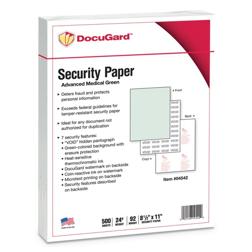  | DocuGard 04542 8.5 in. x 11 in. Medical Security Papers - Green (500/Ream) image number 0