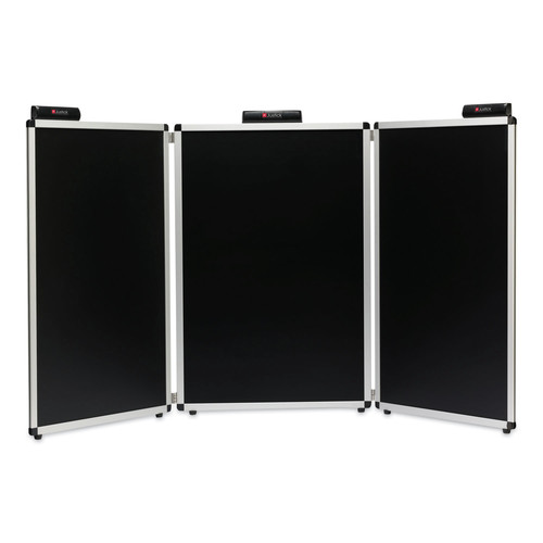Office Presentation Supplies | Smead 02590 Justick 72 in. x 36 in. Three-Panel Electro-Surface Table-Top Expo Display - Black/Silver image number 0