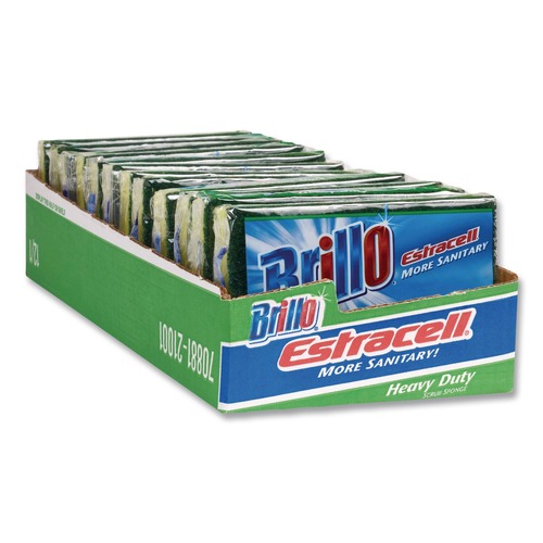 Sponges & Scrubbers | Brillo 21001 Estracell 4.9 in. x 2.9 in. Heavy-Duty Scrub Sponge - Yellow/Green (12/Carton) image number 0