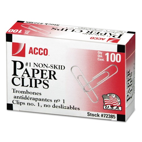 Office Jansan | ACCO A7072385G No. 1 Nonskid Paper Clips - Silver (1000/Pack) image number 0