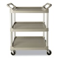 Utility Carts | Rubbermaid Commercial FG342488PLAT Economy 3-Shelf Plastic Cart - Platinum image number 0