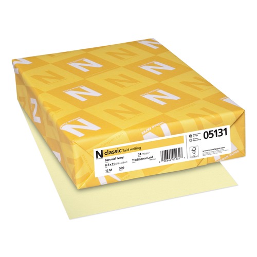 Office Jansan | Neenah Paper 06551 8.5 in. x 11 in. 24 lbs. Bond Weight CLASSIC Laid Stationery - Baronial Ivory (500/Ream) image number 0