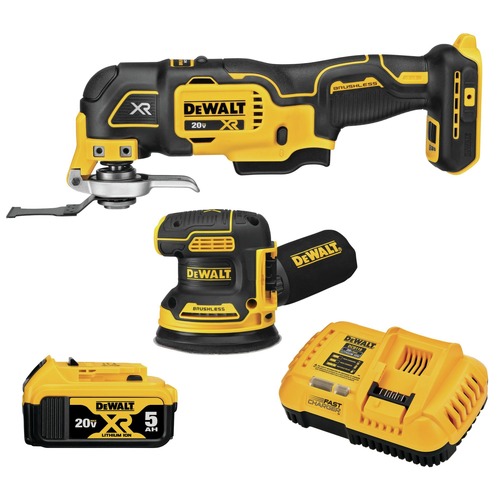 Combo Kits | Dewalt DCK202P1 20V MAX XR Brushless Lithium-Ion Cordless 5 in. Random Orbital Sander and 3-Speed Oscillating Multi-Tool Combo Kit (5 Ah) image number 0