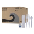 Cutlery | Boardwalk BWKFKTNSHWPSWH 6-Piece Heavyweight Condiment/Fork/Knife/Napkin/Spoon Cutlery Kit - White (250/Carton) image number 3