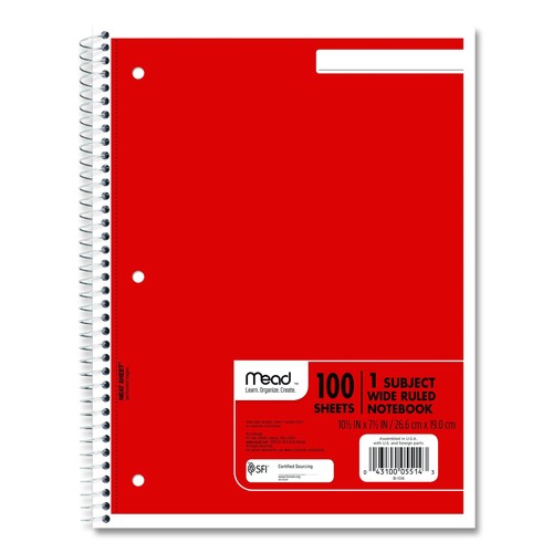 Bulk Savings Pricing 2 | Mead 05514 (100) 10.5 in. x 7.5 in. Sheets 1-Subject Wide/Legal Rule Spiral Notebook - Randomly Assorted Cover Color image number 0