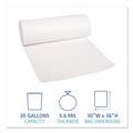 Trash Bags | Boardwalk H6036HWKR01 30 Gallon 0.6 mil 30 in. x 36 in. Perforated Roll Low-Density Waste Can Liners - White (25 Bags/Roll, 8 Rolls/Carton) image number 4