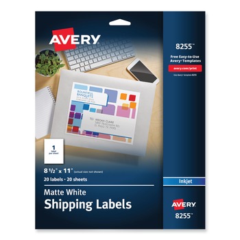 Avery 8.5 in. x 11 in. Full-Sheet Vibrant Inkjet Color-Print Labels - Matte White (20/Pack)