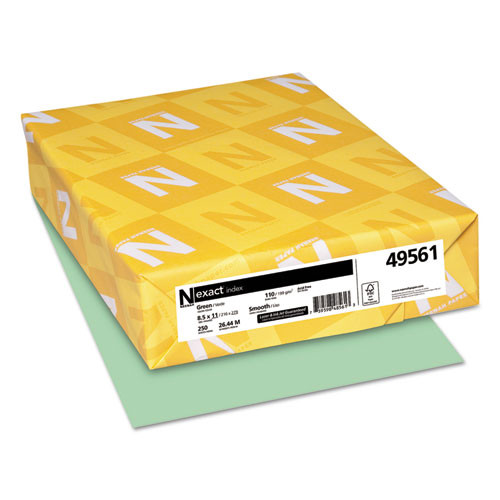 Office Jansan | Neenah Paper 49561 110 lbs. Index Weight 8.5 in. x 11 in. Exact Index Card Stock - Green (250/Pack) image number 0