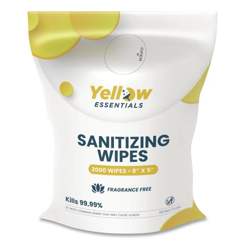 Cleaning Cloths | Gritt Commercial YE0012000 Yellow Essentials Sanitizing Wipes, 5 x 8, Unscented, White, 2,000 Wipes image number 0