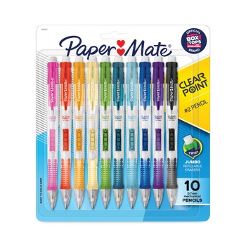 Paper Mate #2 0.7 mm HB Clear Point Mechanical Pencil Black Lead - Assorted Barrel Colors (10/Pack)