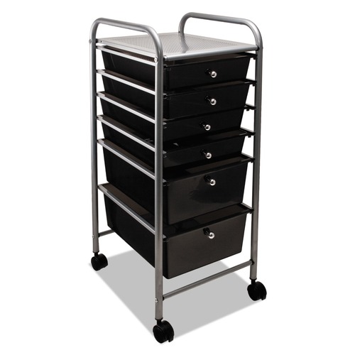 Office Jansan | Advantus 34005 1 Shelf 6 Drawers 13 in. x 15.38 in. x 32.13 in. Metal Portable Drawer Organizer - Matte Gray/Smoke image number 0