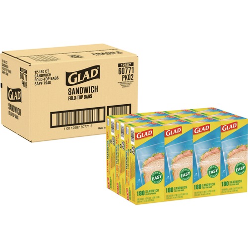  | Glad 60771 6.5 in. x 5.5 in. Fold-Top Sandwich Bags - Clear (2160/Carton) image number 0