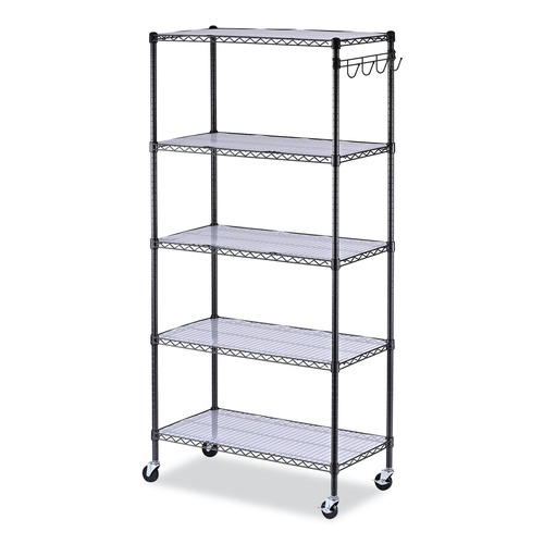  | Alera ALESW653618BA 36 in. x 18 in. x 72 in. 5-Shelf Wire Shelving Kit with Casters and Shelf Liners - Black Anthracite image number 0