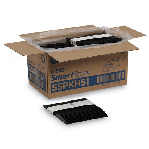 Cutlery | Dixie SSPKH51 SmartStock Series-O 7 in. Heavyweight Plastic Cutlery Knives Refill - Black (40/Pack, 24 Packs/Carton) image number 0