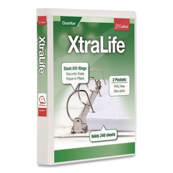 Cardinal XtraLife ClearVue 11 in. x 8.5 in. Non-Stick Locking 3 Slant-D Ring Binder - White